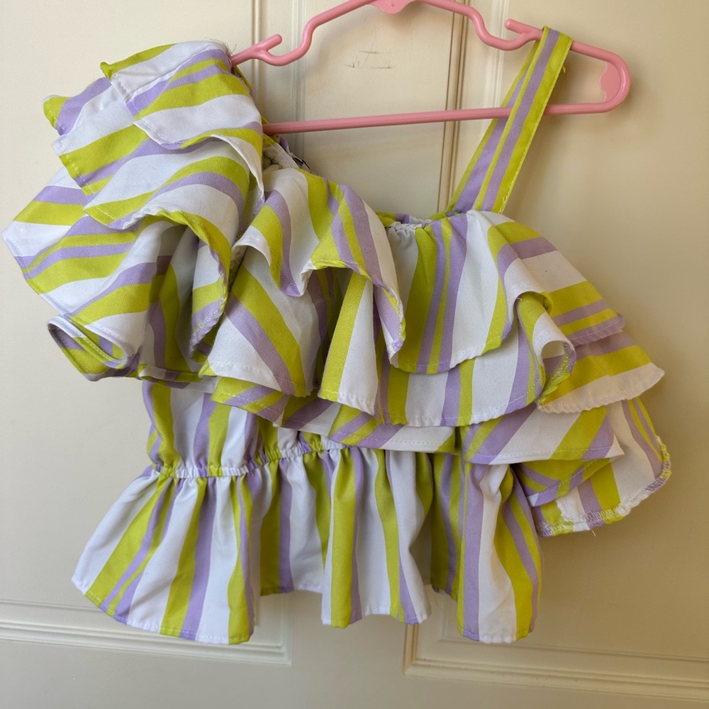 Habitual Girl One-Shoulder Top with Ruffle in Yellow and Purple Size 10